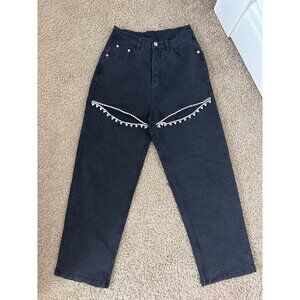 Amazon Black High-Waisted Jeans With Rhinestone Fringe Thigh Slit, new w tags